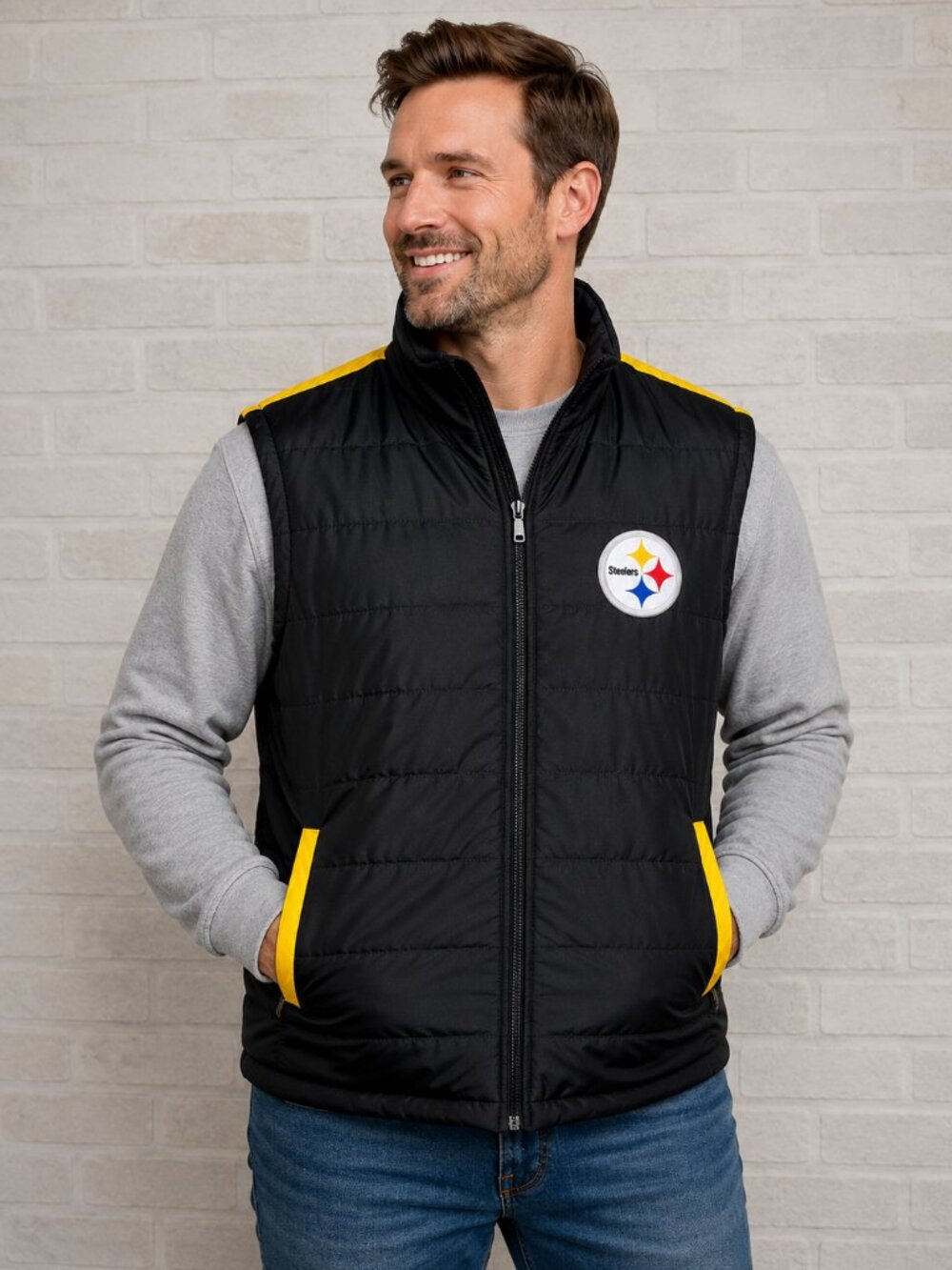 Pittsburgh Steelers G-III NFL Puffer Vest Men's XL Black Yellow Full Zip